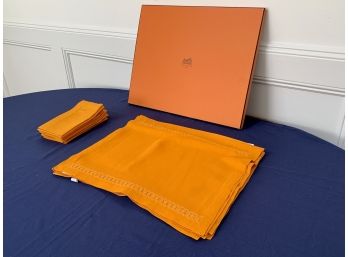 Set Of Orange Hermes Placemats And Napkins - 11 Placemats And 12 Napkins