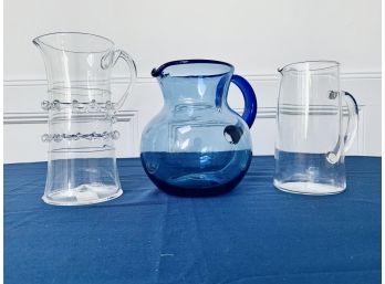 Collection Of 3 Glass Pitchers  - 1 From Barneys New York, 2 Unmarked