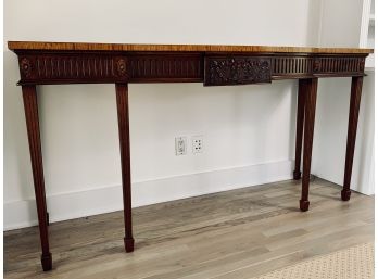 Hepplewhite Style Banded Mahogany Console Table With 1 Drawer - Carved Detail