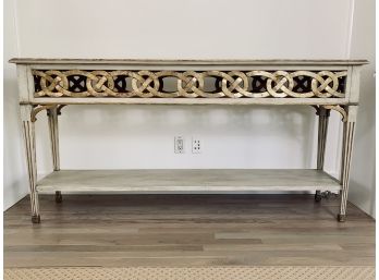 Distressed Painted Console Table With Carved Detail - Cream And Gold