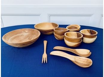 Collection Of Wooden Bowls With Serving Pieces