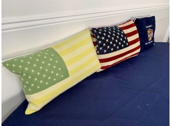 3 Throw Pillows - Christopher Fischer Neon Cashmere Flag Pillow, American Flag Pillow And Hamptons Pillow