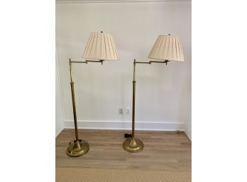Pair Of Brass Standing Lamp With Pleated Cream Shade