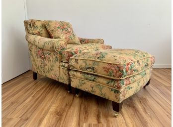 Floral Print Arm Chair With Ottoman - Gold, Red, Green, Brown, Cream