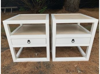 Painted White And Rattan Bedside Tables With 1 Drawer And Metal Hardware