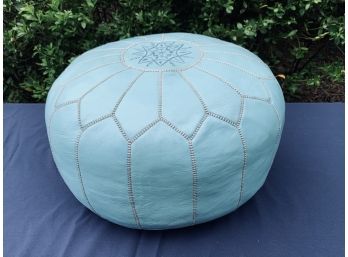 Robins Egg Blue Moroccan Leather Pouf