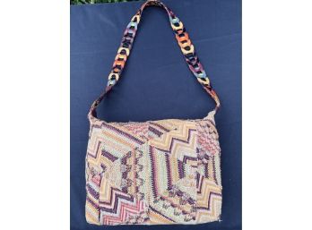 Missoni Crochet Shoulder Bag With Woven Mulitcolor Strap