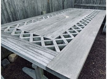 Large Teak Patio Dining Table With Lattice Detail In The Top