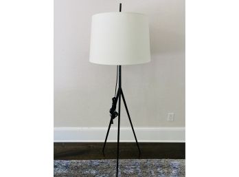 Black Hammered Wrought Iron Tripod Standing Lamp With White Shade - BZ