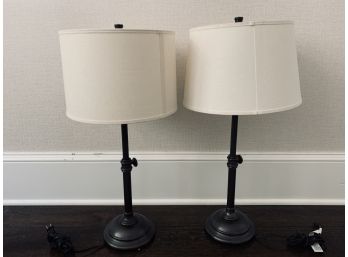 Pair Of Adjustable Metal Table Lamps - BZ Lamps - Cream Linen Shades