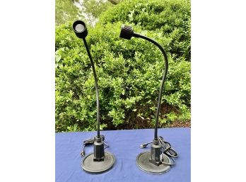 Pair Of 80s Sunnex Gooseneck Black Industrial Halogen Table Lamps