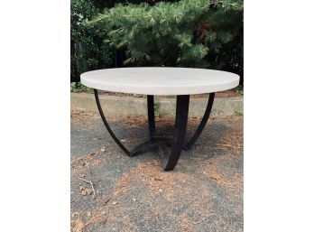 Round Side Table With Marble Top And Wrought Iron Base
