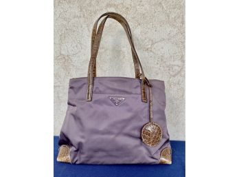 Small Chocolate Brown Prada Bag Tote Bag - Canvas With Leather Straps