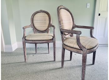 Pair Of Faux Bois Armchairs With Iron Nailhead Detail