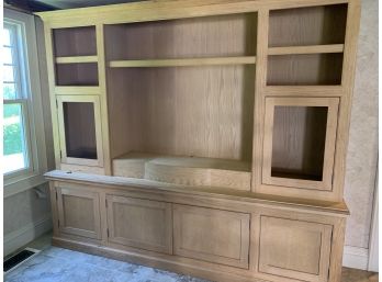 Large Entertainment Center In Raw Wood - 2 Pieces - 4 Doors For Storage And 2 For Speakers