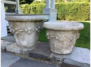 Collection Of 3 Concrete Pots - 2 Large 1 Small