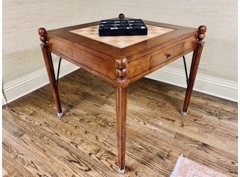 Dark Wood Game Table With Wrought Iron Detail