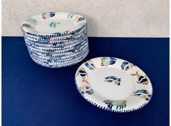 Set Of 12 ARM Ceramica Dinner Plates With Fish Motif