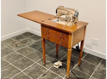 Wooden Sewing Table With Singer Machine