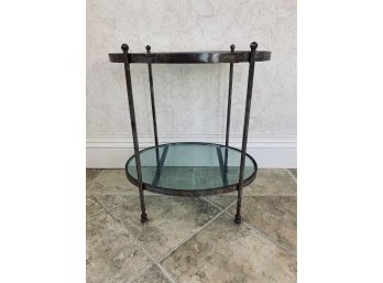 2 Shelf Metal Table With Glass - Oval