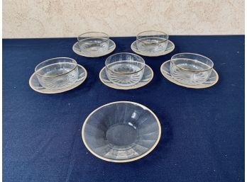 Set Of 5 Murano Venetian Glass Finger Bowls And 6 Underplates
