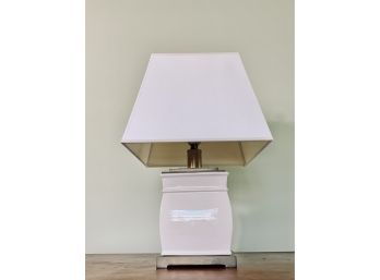 White Ceramic Square Table Lamp With Brass Base And Accent