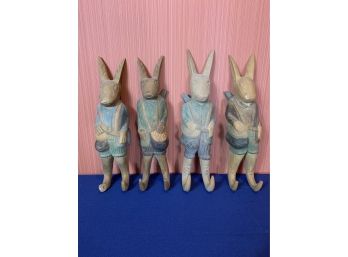 Collection Of 4 Wood Carved Hanging Rabbits
