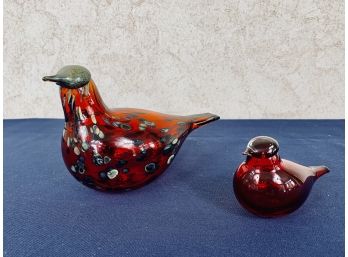 Pair Of Signed Glass Birds By Toikka
