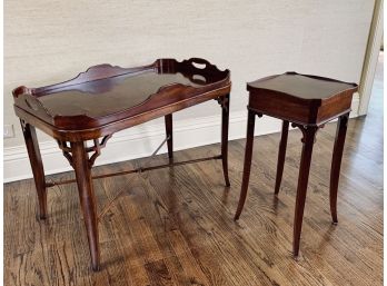 Maitland Smith Tray Cocktail Table With Inlay And Heckman Side Table With Inlay