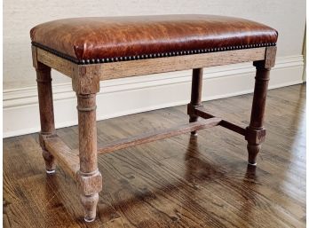 Don Ruseau Faux Leather Oak Bench With Nailhead Detail