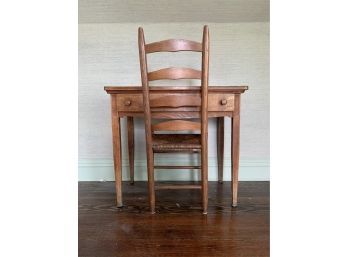 Small Wooden Desk And Ladderback Chair With Rush Seat