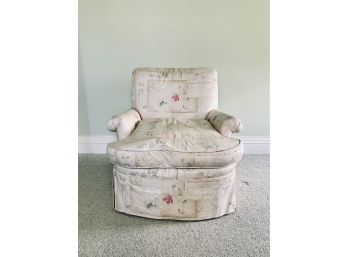 Upholstered Club Chair With Asian Print Fabric