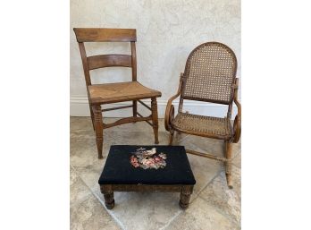 Collection Of 2 Childs Chairs And A Needlepoint Footstool