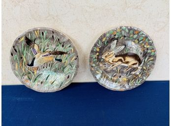 Pair Of Gien France Painted Dishes