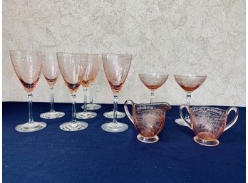 Collection Of Pink Etched Glasses