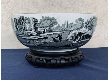 Black And White Transferware Spode Bowl On Stand