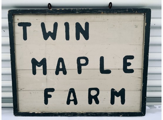 Antique Twin Maple Farm Sign - Painted Green And Tan - 2 Sided