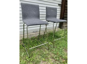 Pair Of Modern Counter Height Barstools With Chrome Legs - Heather Grey Fabric
