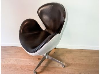 Restoration Hardware Modern Leather Desk Chair With Cream Hide On Chrome Base
