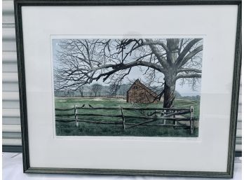 Framed And Signed Pen And Ink With Watercolor Split Rail Fence  125/200