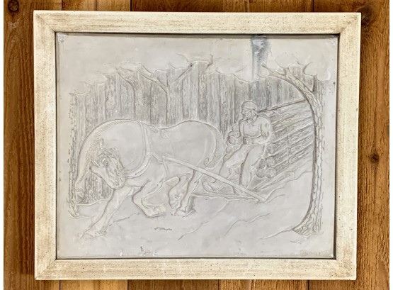 Framed Carving With Horse And Log Motif - Signed Nicholson 1933