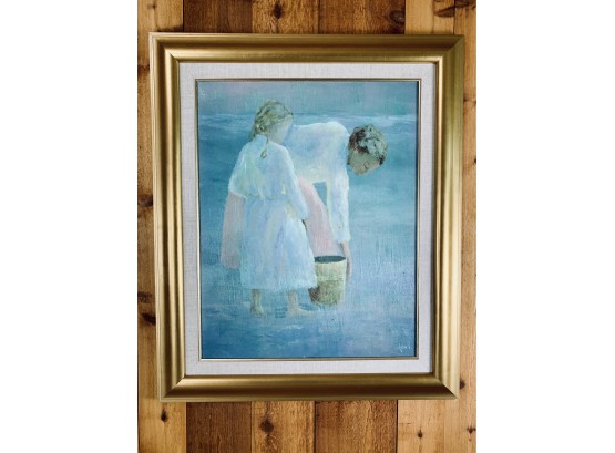 Signed And Framed Oil On Canvas - Mother And Child With Bucket - Antonelle