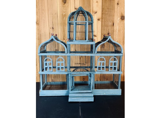 Antique Wood And Metal Painted Birdcage