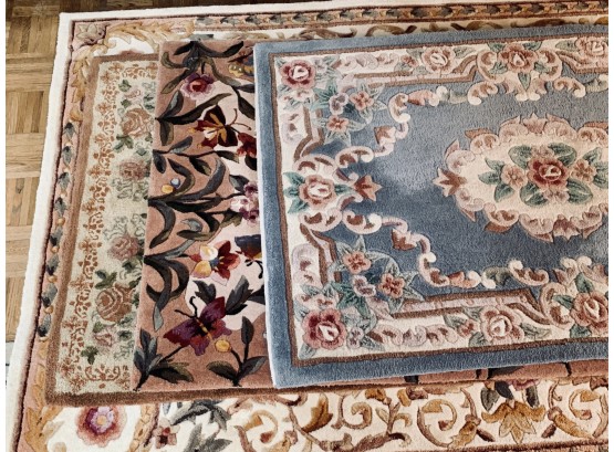 Collection Of 4 Area Rugs - 3 Floral And 1 Floral And Butterfly Motif