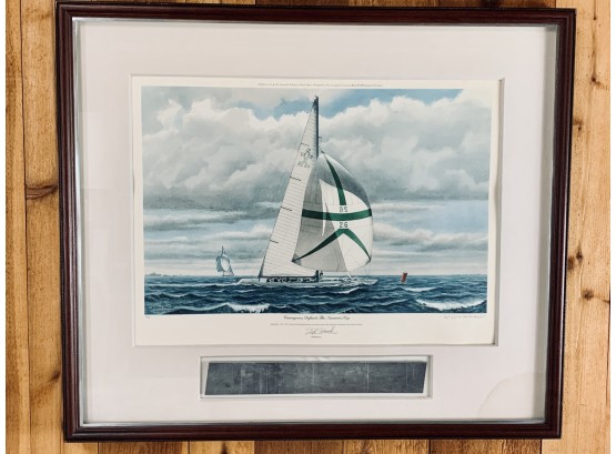 Framed Numbered And Signed Americas Cup Print - Signed By Helmsman Ted Hood And Artist David Lockhart