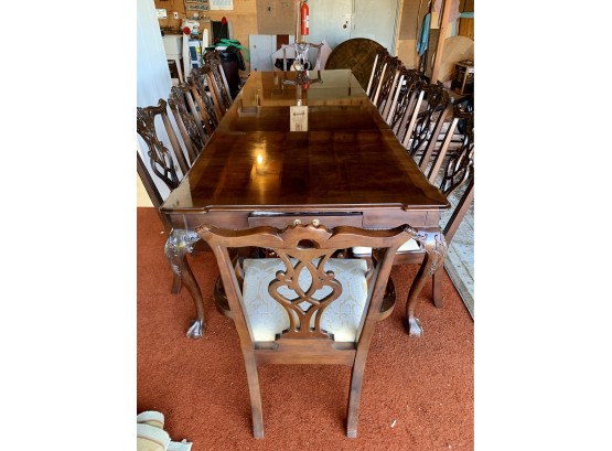Henredon Formal Mahogany Dining Table With Ball And Claw Feet With 10 Side Chairs And 2 Arm Chairs
