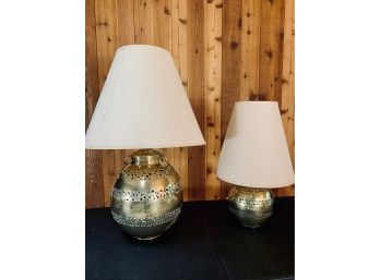 Pair Of Embossed Brass Table Lamps - 2 Sizes