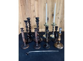 Collection Of 12 Wooden Candlesticks