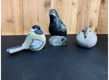 Collection Of 3 Birds - 1ceramic, 1 Resin And 1 Stone