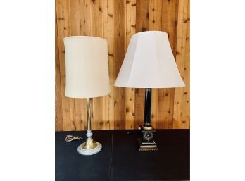 2 Tall Lamps - 1 Brass, 1 Black Painted Metal